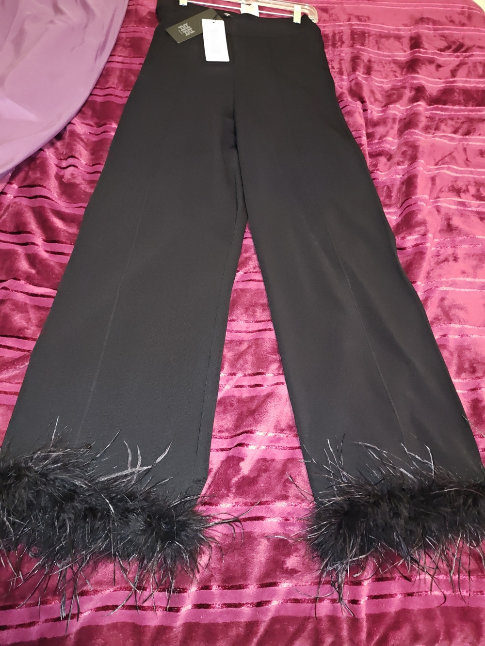 Black RIANI Feather-Hem Wide Leg Pants 12